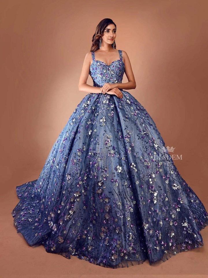 Blue Ball Gown Embellished with Sequins and Crystals - Diadem