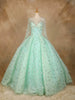 Aqua Green Floral Sequin Embroidered Bridal Reception Net Ball Gown