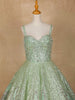 Pista Green Floral Sequin and Beaded Bridal Reception Net Ball Gown