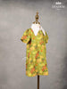 Lime Green Seersucker Frock Adorned with Floral Prints - Diadem