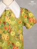 Lime Green Seersucker Frock Adorned with Floral Prints - Diadem