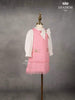 White with Pink Denim Cotton Frock with attached Bow - Diadem