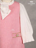White with Pink Denim Cotton Frock with attached Bow - Diadem