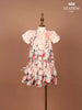 Light Pink Satin Frock Adorned with Floral Prints and Attached Bow - Diadem