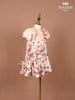 Light Pink Satin Frock Adorned with Floral Prints and Attached Bow - Diadem
