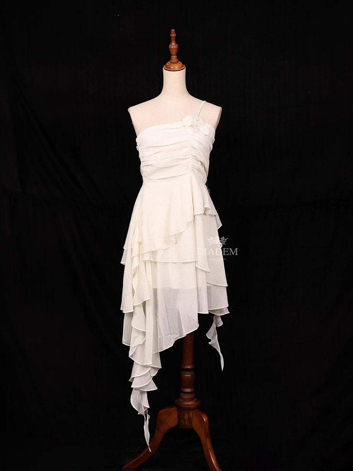 Ivory Frock Adorned with Plain Ruffled with 3d Flower Design - Diadem