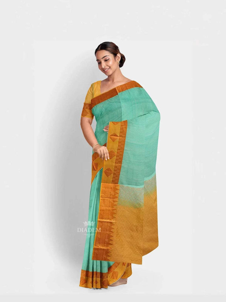 Light Blue Silk Saree with Stripes on the body and Contrast Zari Border - Diadem