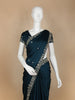 Dark Blue Floral Designed Satin Saree