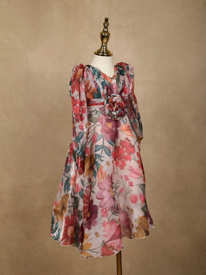 Pink Floral Designed Party Gown for Girls - Diadem