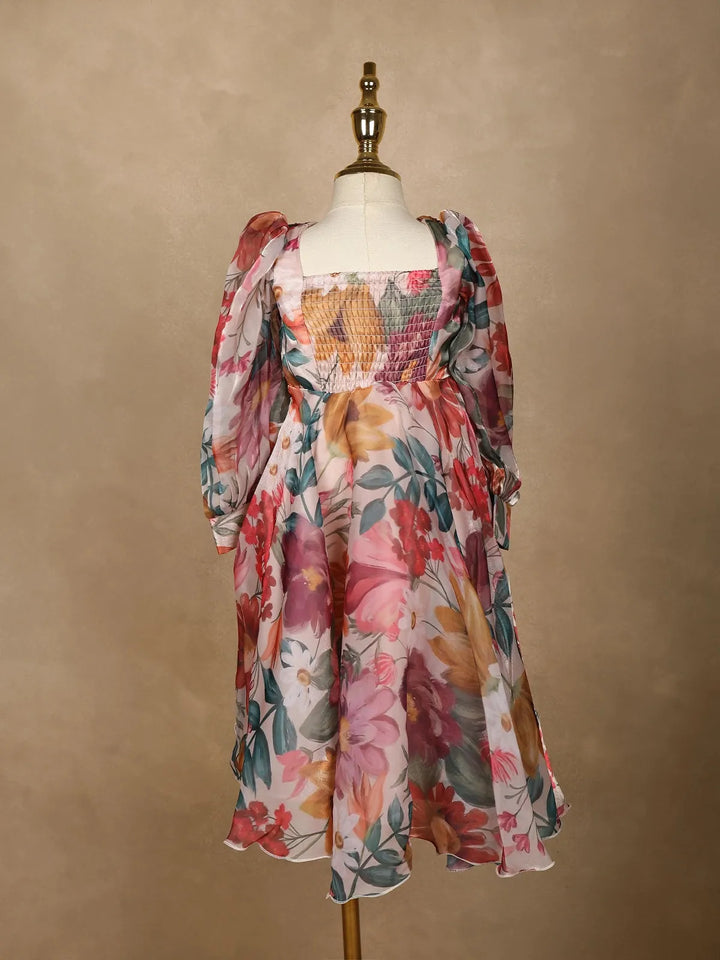 Pink Floral Designed Party Gown for Girls - Diadem