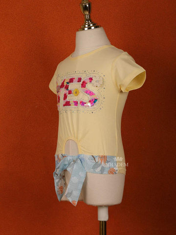 Light Yellow Cotton Half Sleeve T-Shirt for Girls - Diadem