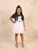 Navy Blue Cotton Print Half Sleeve T-Shirt with Embroidery - Diadem