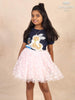 Navy Blue Cotton Print Half Sleeve T-Shirt with Embroidery - Diadem