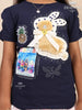 Navy Blue Cotton Print Half Sleeve T-Shirt with Embroidery - Diadem