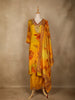 Yellow Floral Designed Semi Silk Straight Cut Salwar Suit