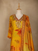Yellow Floral Designed Semi Silk Straight Cut Salwar Suit