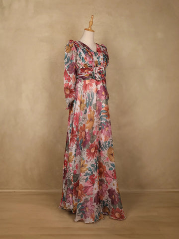 Pink Organza Party Wear Gowns for Mother & Daughter - Diadem