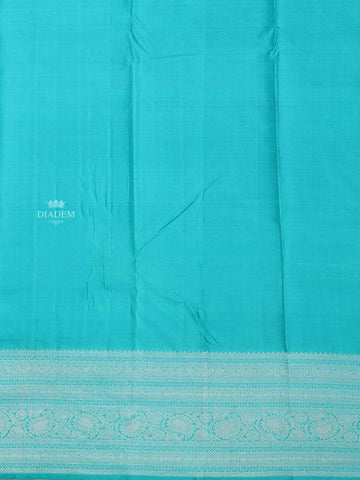 Turquoise Blue Pure Kanchipuram Bridal Silk Saree with Paisley Motif on the Body with Zari Border - Diadem
