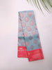 Blue Pure Kanchipuram Bridal Silk Saree with Floral Motif on the body and Contrast Zari Border - Diadem