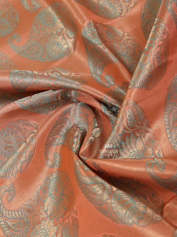 Peach Pure Kanchipuram Bridal Silk Saree with Paisley Jacquard Design on the Body with Contrast Border - Diadem