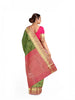 Parrot Green Pure Kanchipuram Silk Saree with Floral Motif on the body and Contrast Zari Border - Diadem
