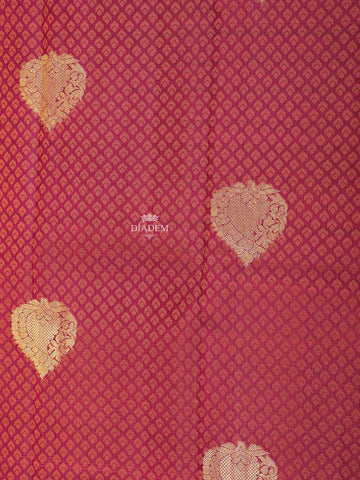 Maroon Pure Kanchipuram Bridal Silk Saree with Leaf Motif on the Body with Zari Border - Diadem