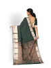 Dark Green Pure Kanchipuram Bridal Silk Saree with Floral Motif on the Body and Contrast Zari Border