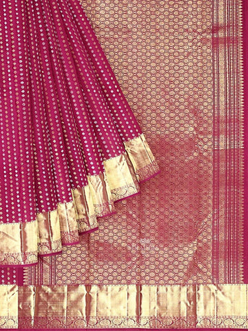 Burgundy Pure Kanchipuram Bridal Silk Saree with Doted Stripes Design on the Body and Zari Border - Diadem