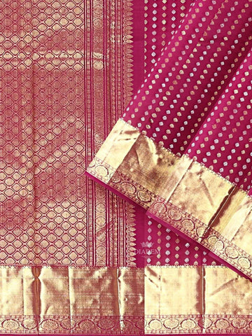 Burgundy Pure Kanchipuram Bridal Silk Saree with Doted Stripes Design on the Body and Zari Border - Diadem