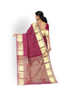 Burgundy Pure Kanchipuram Bridal Silk Saree with Doted Stripes Design on the Body and Zari Border
