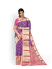 Violet Pure Kanchipuram Saree with Floral Design on the Body and Zari Border