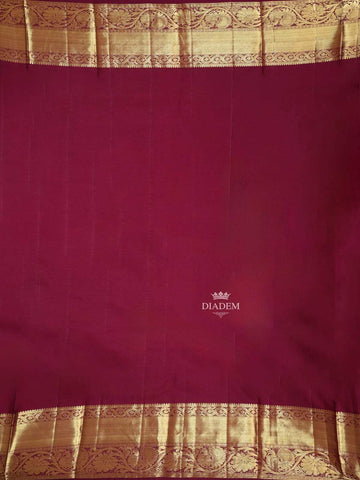 Sandal Pure Kanchipuram Bridal Silk Saree with Flower Motif on the Body with Contrast Zari Border - Diadem