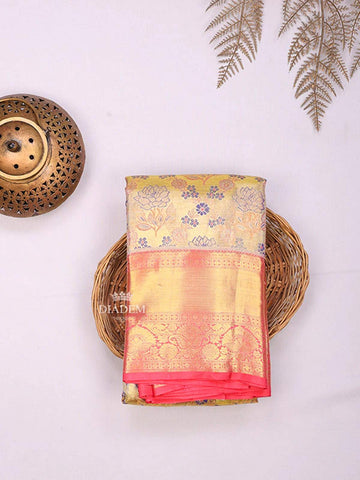 Sandal Pure Kanchipuram Bridal Silk Saree with Floral Motif on the body and Contrast Zari Border - Diadem