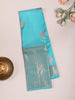 Sky Blue Pure Kanchipuram Bridal Silk Saree with Floral Motif on the body and Zari Border - Diadem