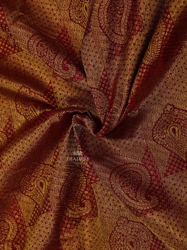 Maroon Pure Kanchipuram Bridal Silk Saree with Paisley and Floral Jacquard on the Body with Designed Border - Diadem