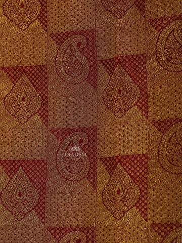 Maroon Pure Kanchipuram Bridal Silk Saree with Paisley and Floral Jacquard on the Body with Designed Border - Diadem