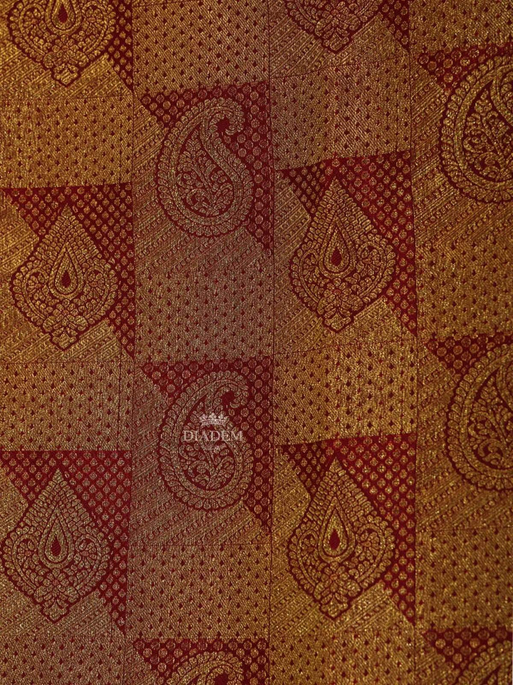 Maroon Pure Kanchipuram Bridal Silk Saree with Paisley and Floral Jacquard on the Body with Designed Border - Diadem