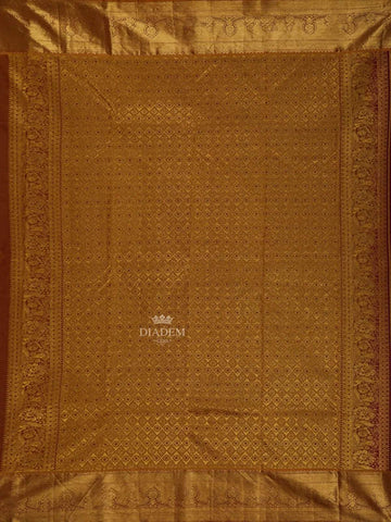 Maroon Pure Kanchipuram Bridal Silk Saree with Paisley and Floral Jacquard on the Body with Designed Border - Diadem