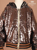 Black with Bronze Sequins Embellished Hoodie Jacket - Diadem