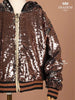 Black with Bronze Sequins Embellished Hoodie Jacket - Diadem