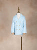 White Cotton Blend Blazer with Blue Check Print for Girls - Diadem