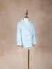 White Cotton Blend Blazer with Blue Check Print for Girls - Diadem