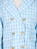 White Cotton Blend Blazer with Blue Check Print for Girls - Diadem