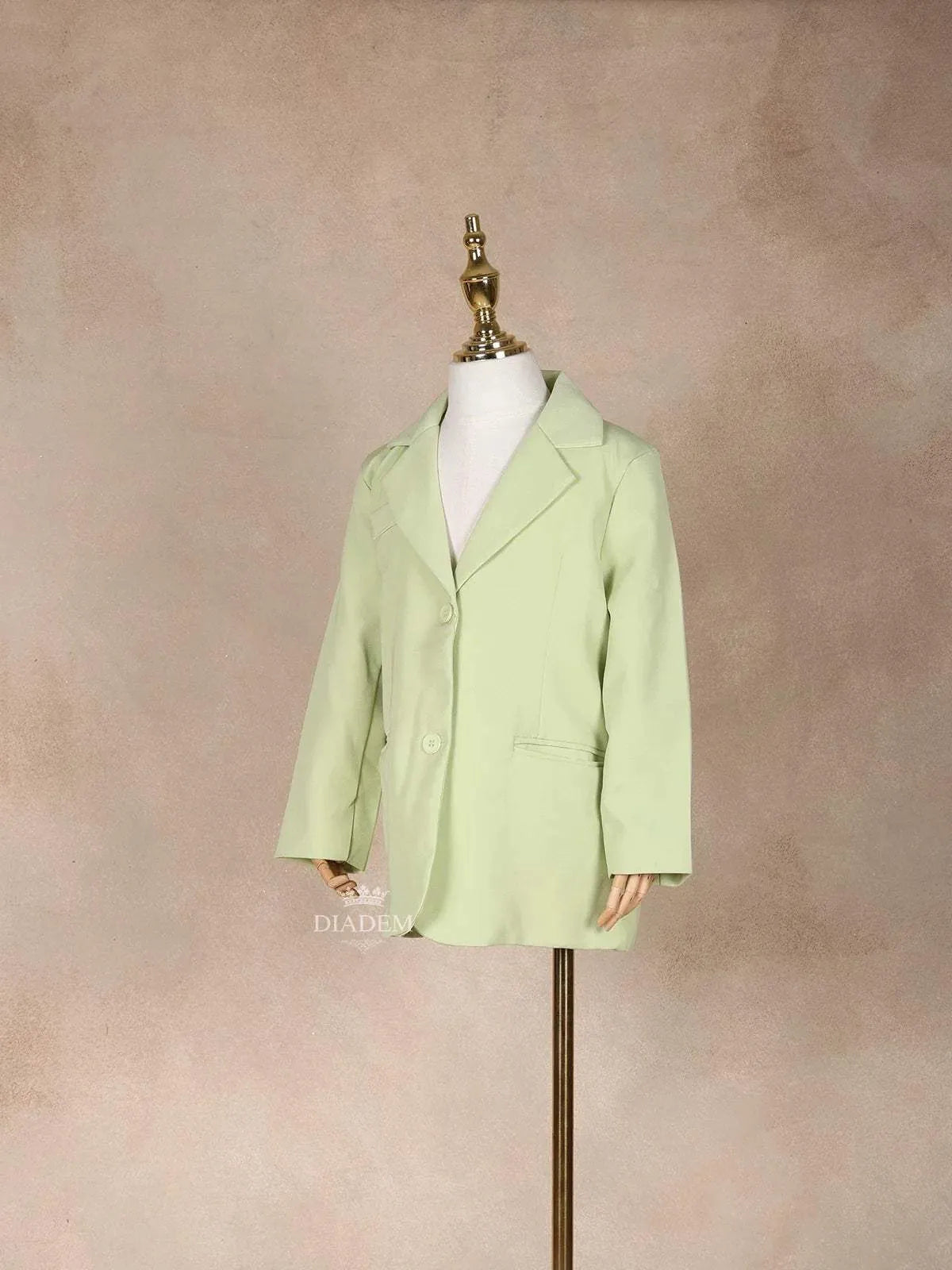 Pista Green Plain Cotton Blend Blazer for Girls Diadem