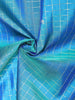 Sky Blue Pure Kanchipuram Bridal Silk Saree with Checked Design on the Body with Contrast Border - Diadem