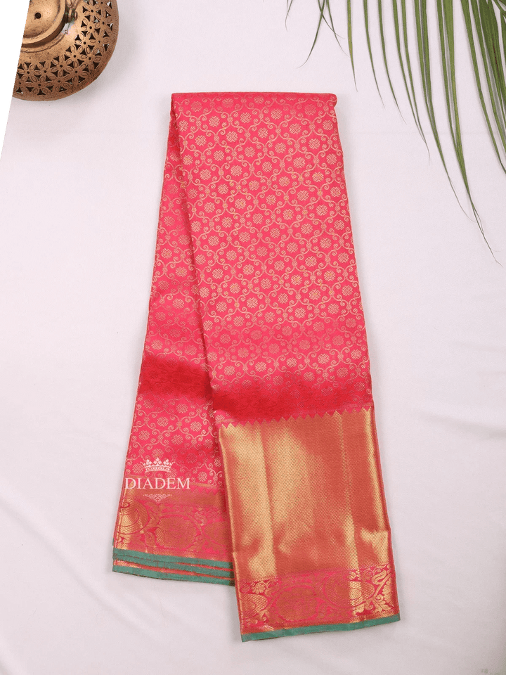 Red Pure KanchipuramBridal Silk Saree with Zari Brocade on the body and Zari Border - Diadem