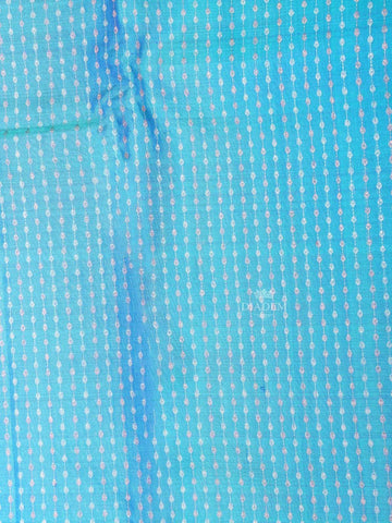 Sky Blue Pure Kanchipuram Bridal Silk Saree With Stripes Design on the Body with Zari Border - Diadem