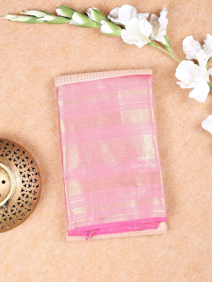 Pink Pure Kanchipuram Bridal Silk Saree with Arrow Motifs on the Body with Zari Border - Diadem