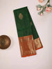 Dark Green Pure Kanchipuram Bridal Silk Saree with Floral Motif on the body and Contrast Zari Border