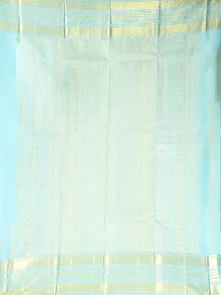 Sky Blue Pure Kanchipuram Bridal Silk Saree with Zari Butta on the Body with Zari Border - Diadem